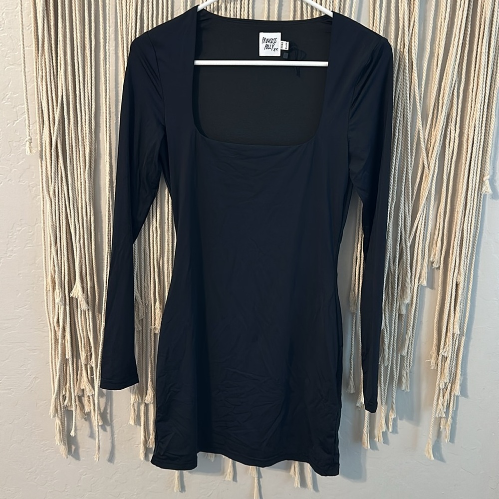 BACK IN TIME LONG SLEEVE MINI DRESS BLACK